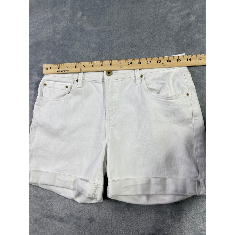 Tommy Hilfiger Womens White Denim Cuffed Shorts Size 10 Mid Rise Stretch - Picture 5 of 10